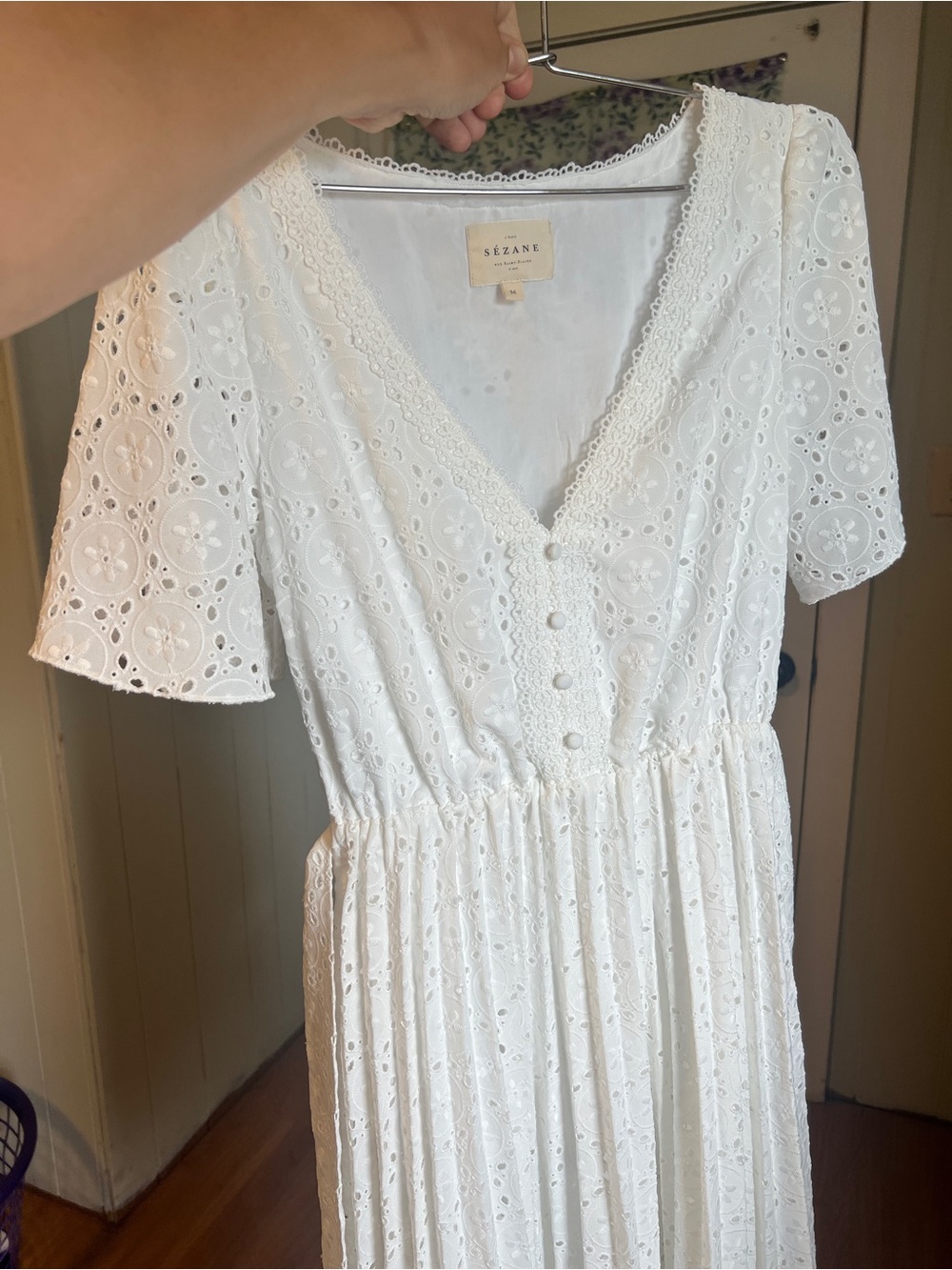 Sezane Isidore FR 36 US 4 white midi eyelet dress - Picture 5 of 9